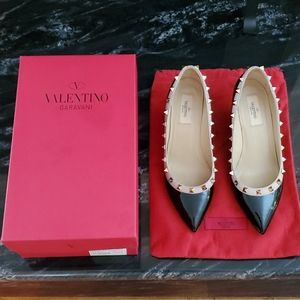 Valentino Black patent leather rockstud wedges